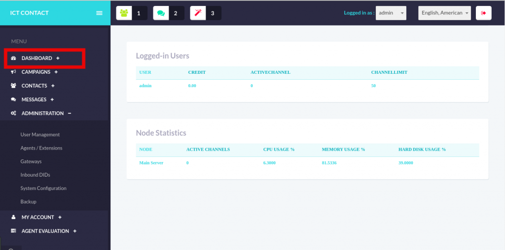 ICT Contact - Dashboard