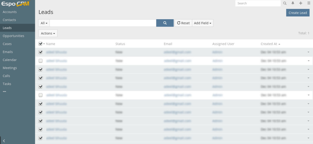 EspoCRM leads