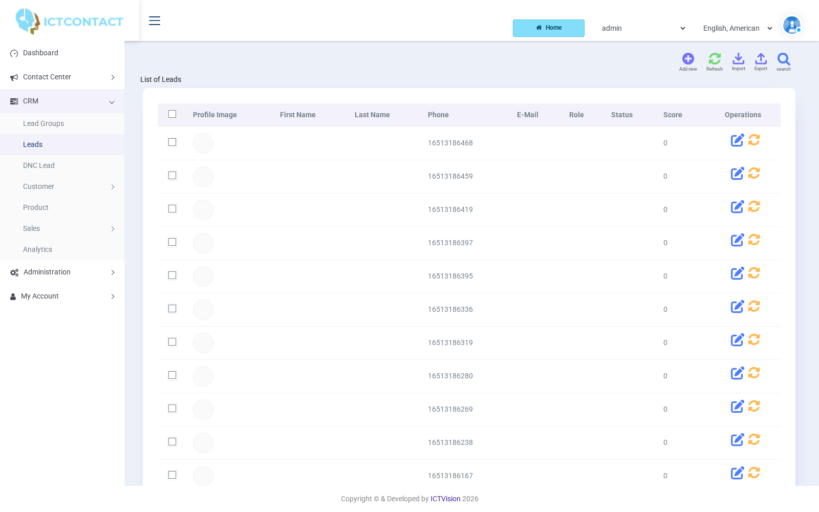 ICTContact lead list with scoring