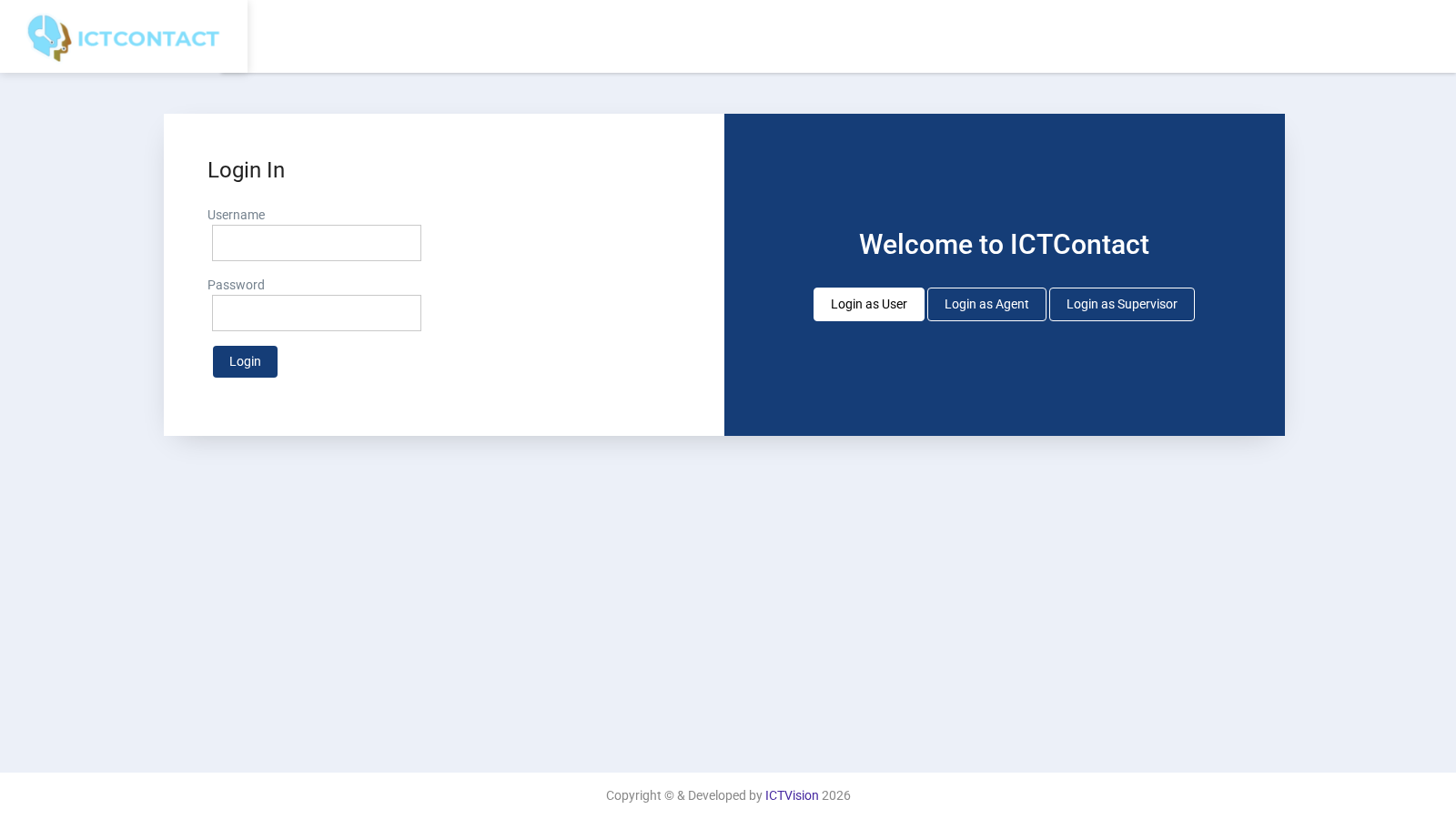 ICTContact login page