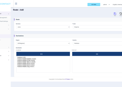 ICTContact billing route add