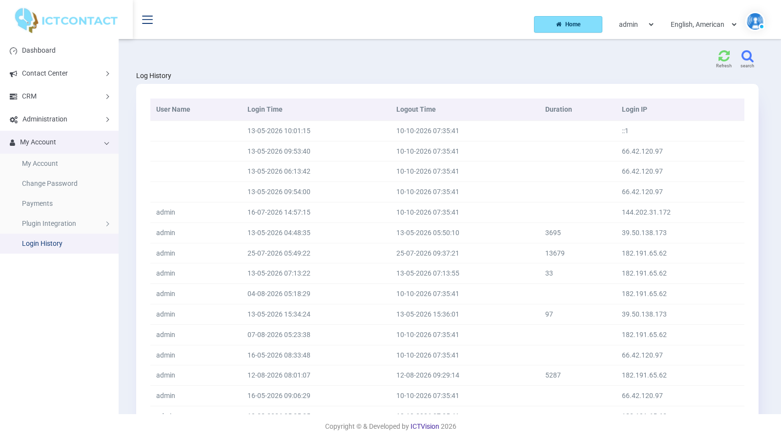ICTContact login history