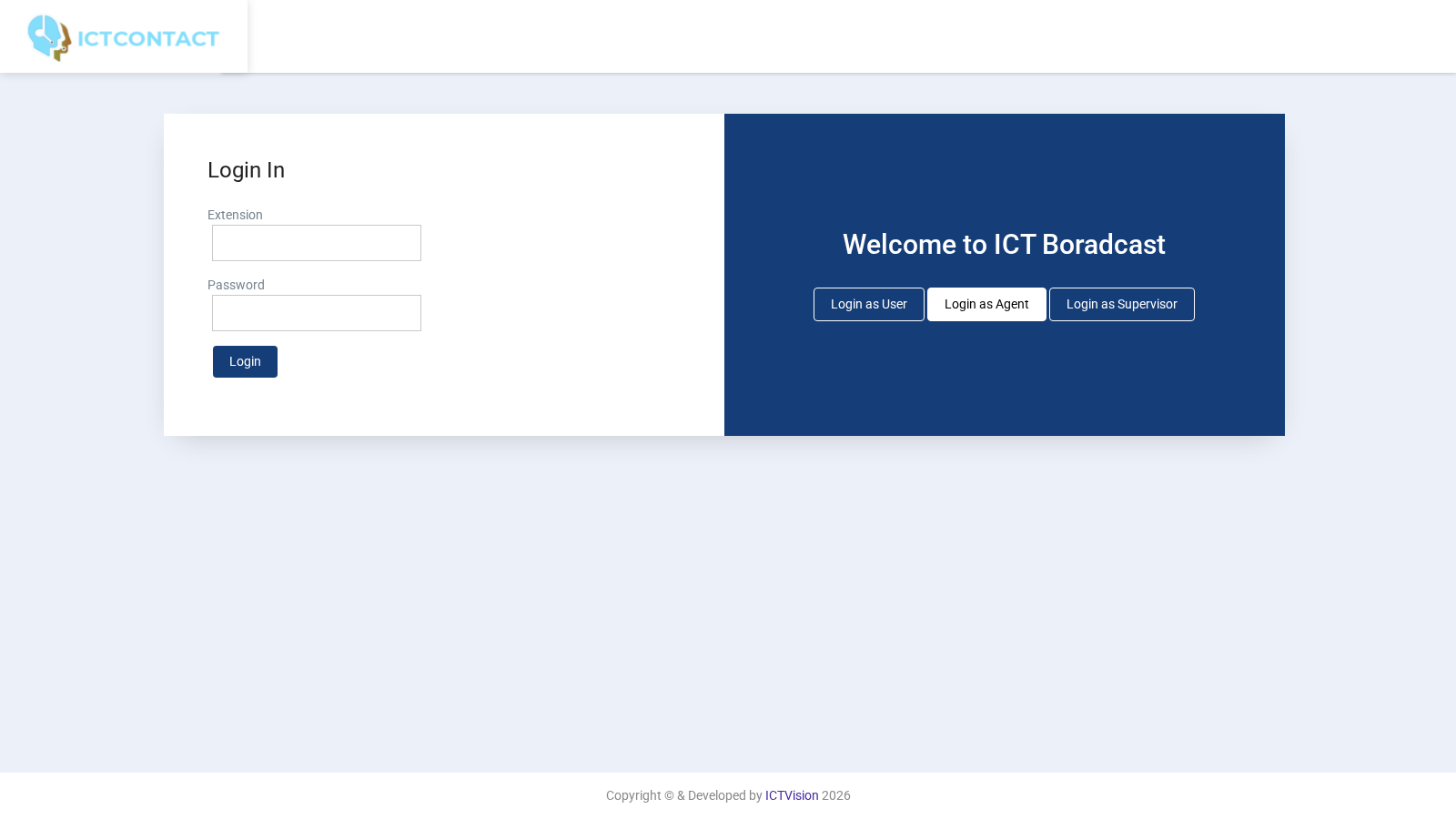 ICTContact agent login page