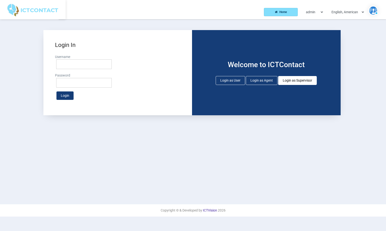 ICTContact supervisor login page